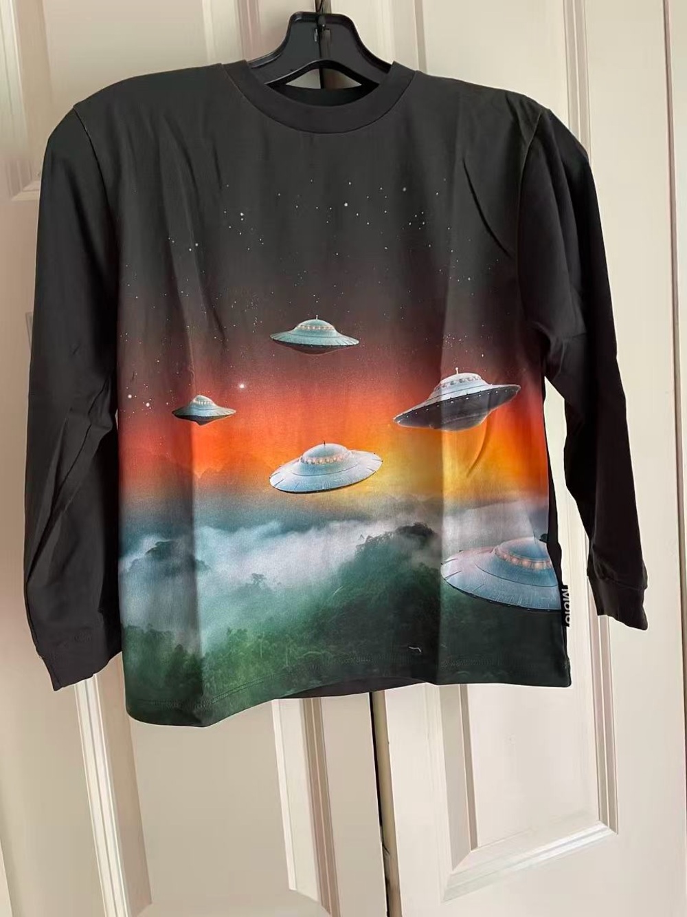 Molo Kids Long-Sleeve UFO Graphic Tee - Black 128cm